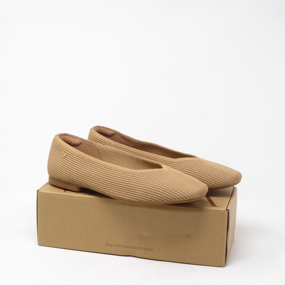 NEW Vivaia Margot 2.0 Square-Toe V-Cut Flats Tan Ribbed Knit Slip On 40 / 9US